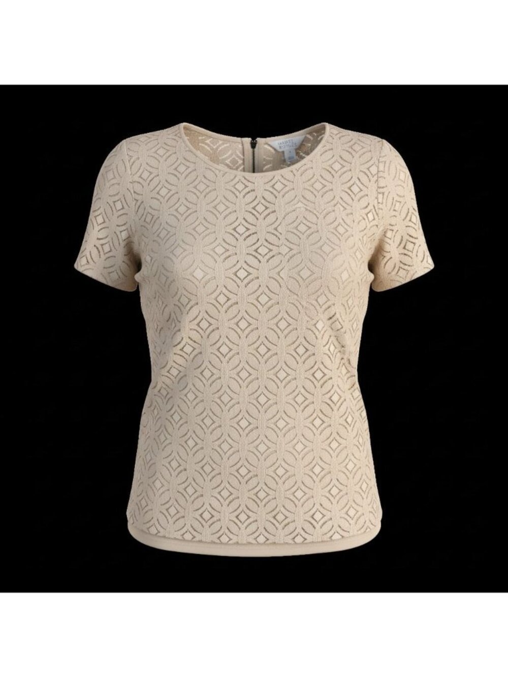 NEW Market & Spruce Beige Textured Short Sleeve Blouse With Back Zipper Medium
